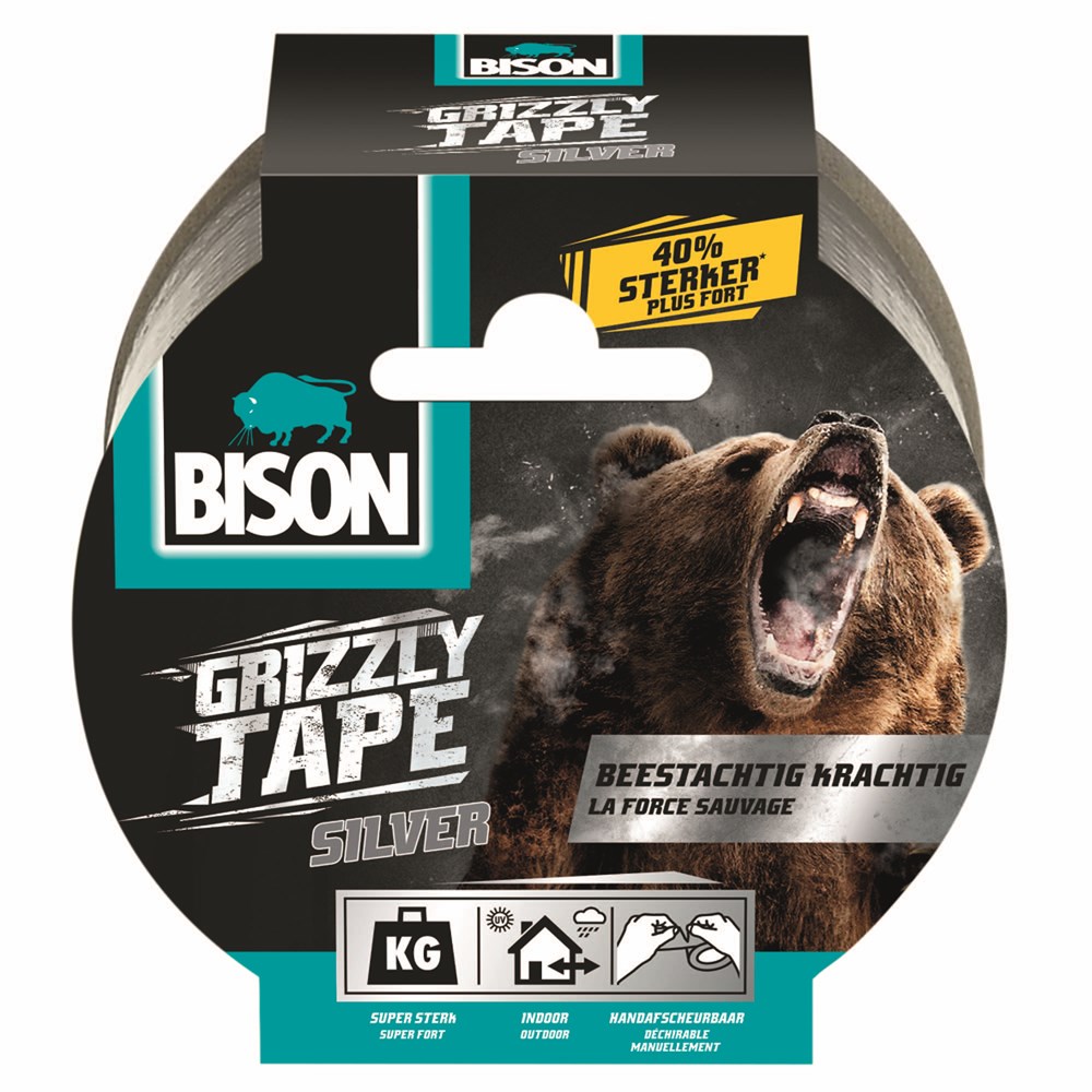 Bison Grizzly Tape Zilver Rol 25M*6 Nlfr - 6311853