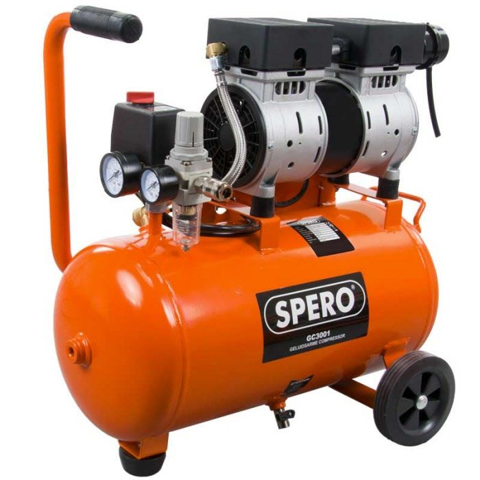 Spero GC3001 Geluidsarme Compressor 52dB - 24Ltr Tank - 9Bar - 195 Ltr/min (kleur is ) - Oranje