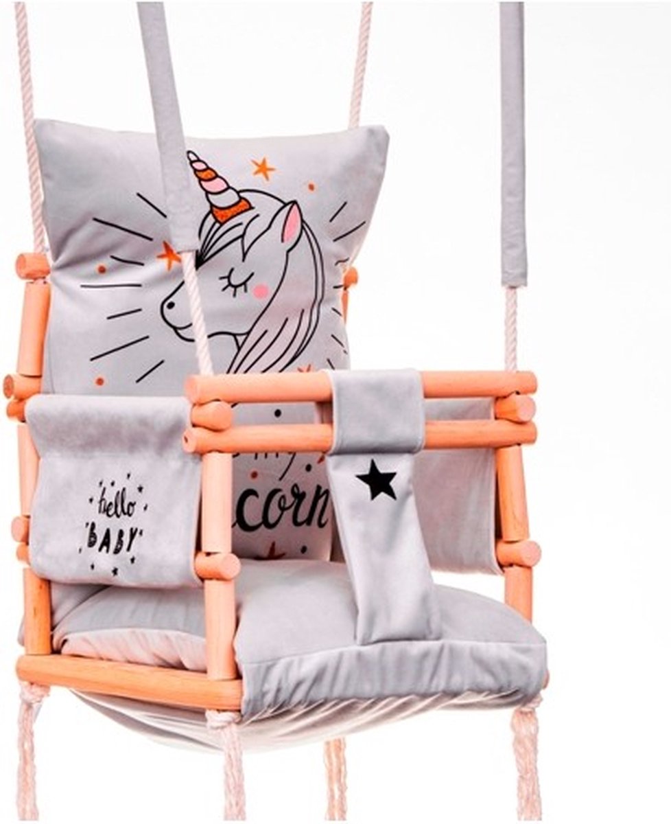 Luxe Houten 3 In 1 Handgemaakte Unicorn Meegroei Baby Schommel En Kinder Schommel - Grijs