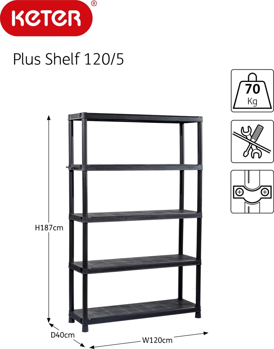 Keter Curver Plus Rek 120/5 - Zwart