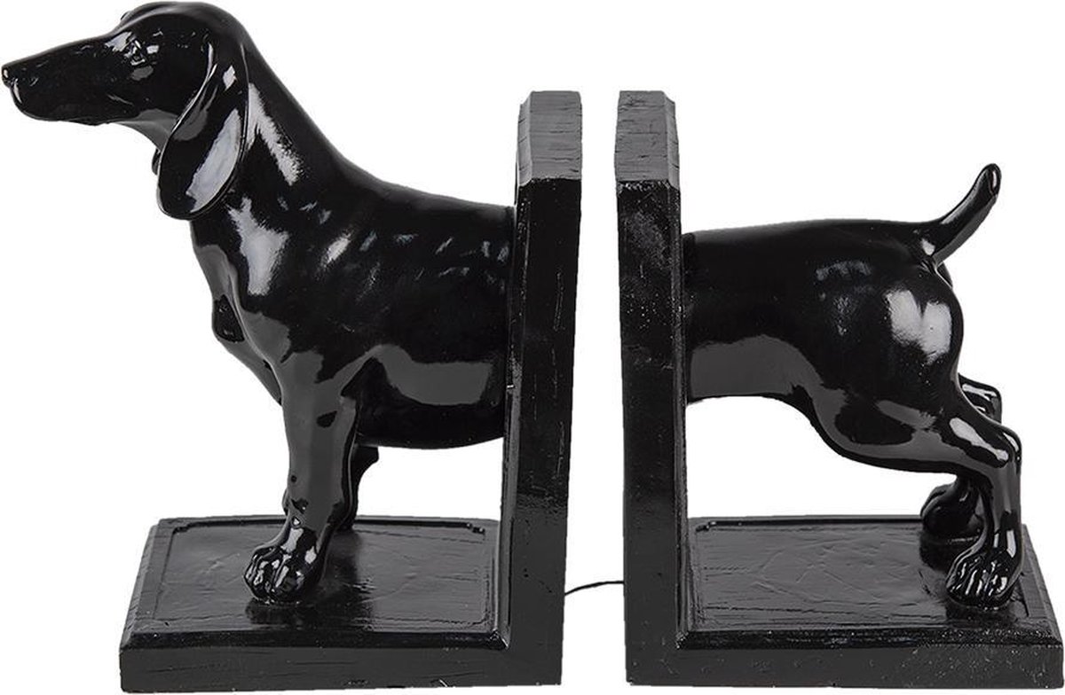 Clayre & Eef Boekensteunen Set van 2 Hond 25x9x15 cm Kunststof - Zwart