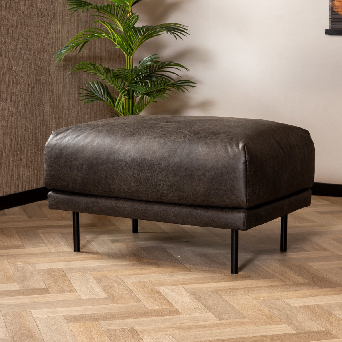 Bronx71 Hocker Denver eco-leer antraciet - Grijs