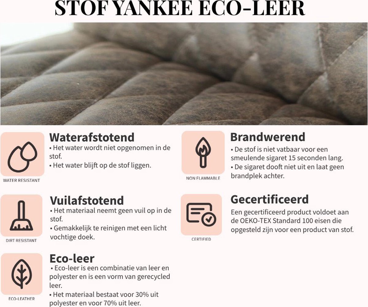 Bronx71 Hocker Denver eco-leer antraciet - Grijs