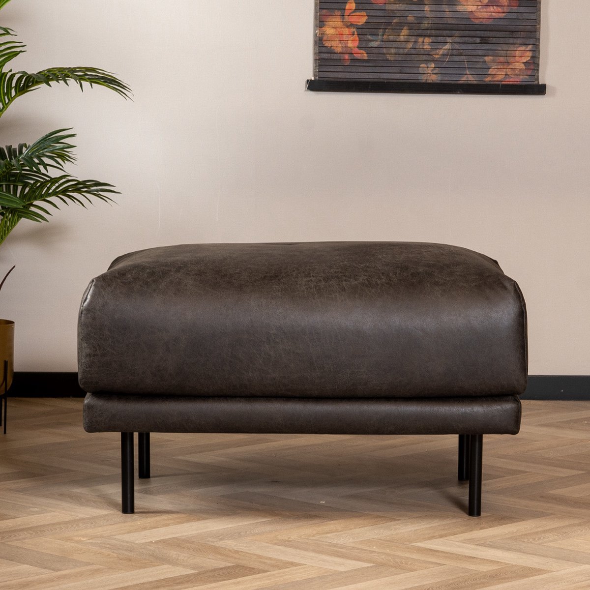 Bronx71 Hocker Denver eco-leer antraciet - Grijs