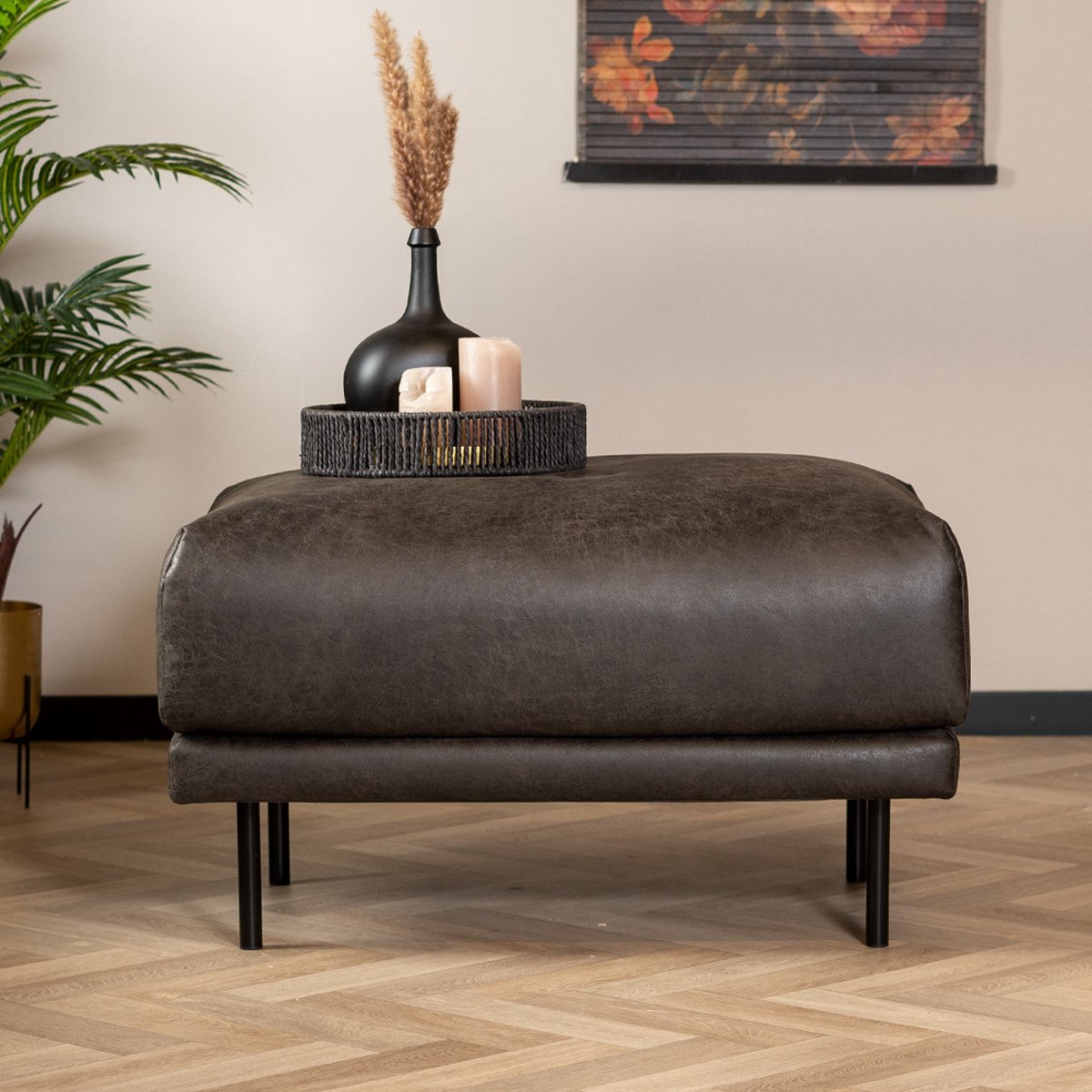 Bronx71 Hocker Denver eco-leer antraciet - Grijs