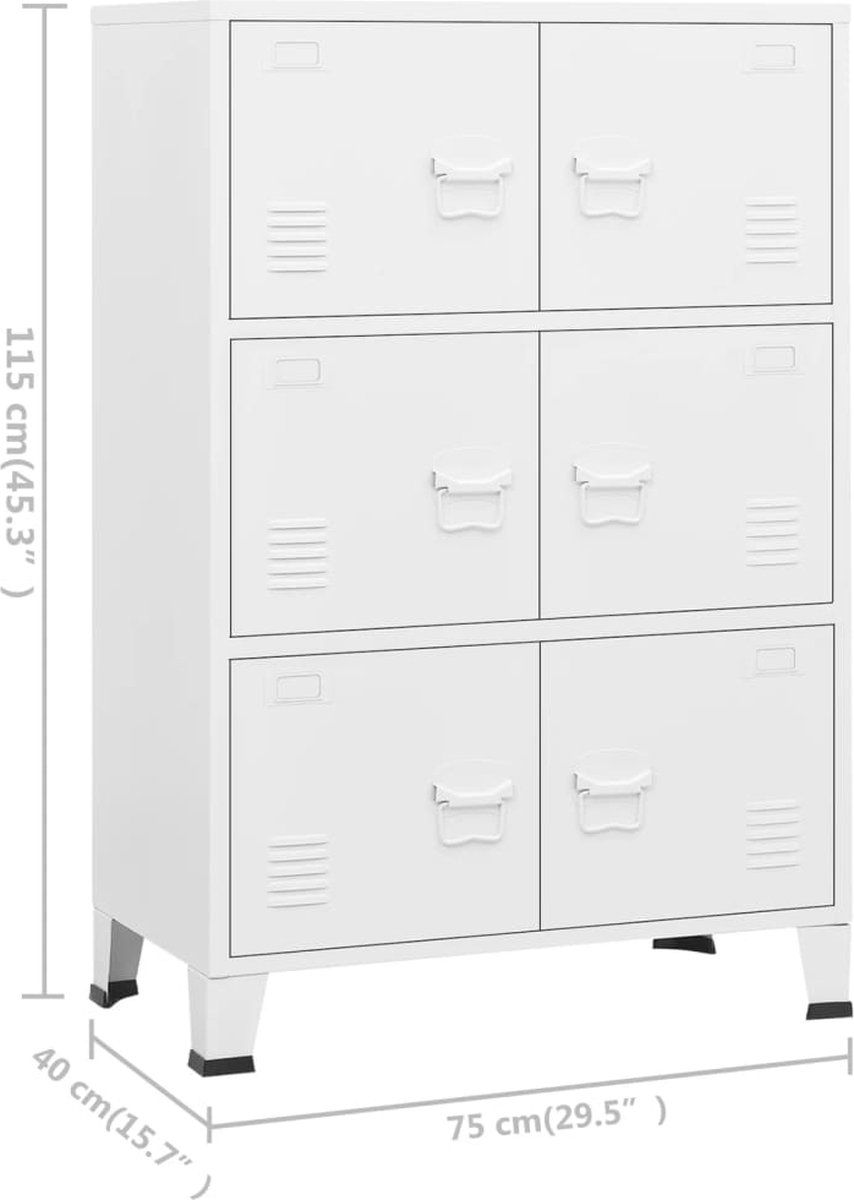 vidaXL Archiefkast industrieel 75x40x115 cm metaal wit