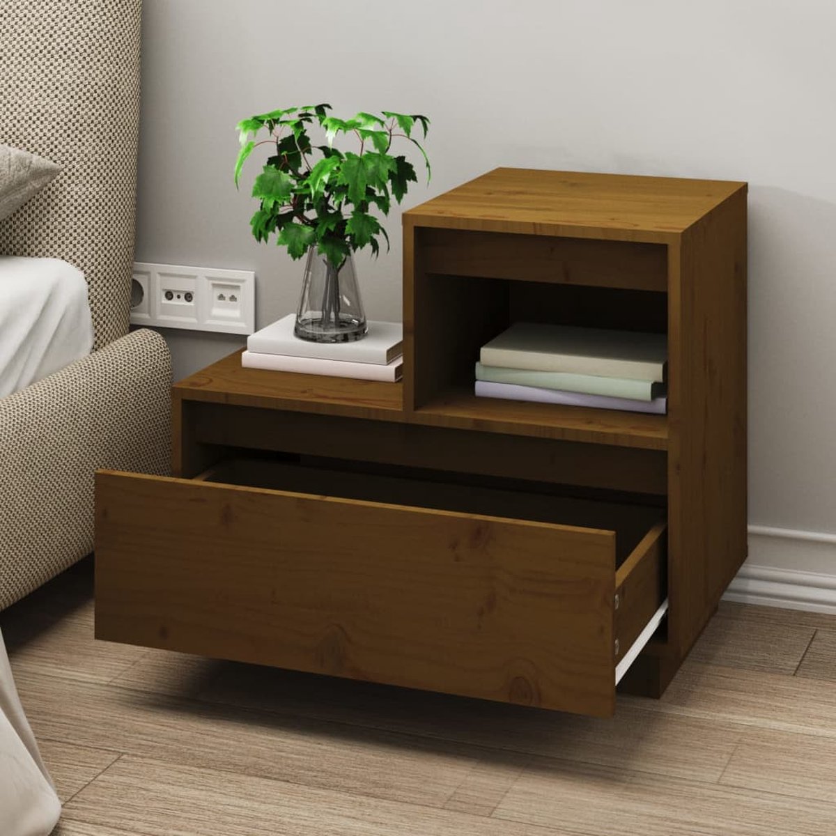 vidaXL Nachtkastje 60x34x51 cm massief grenenhout honing - Bruin
