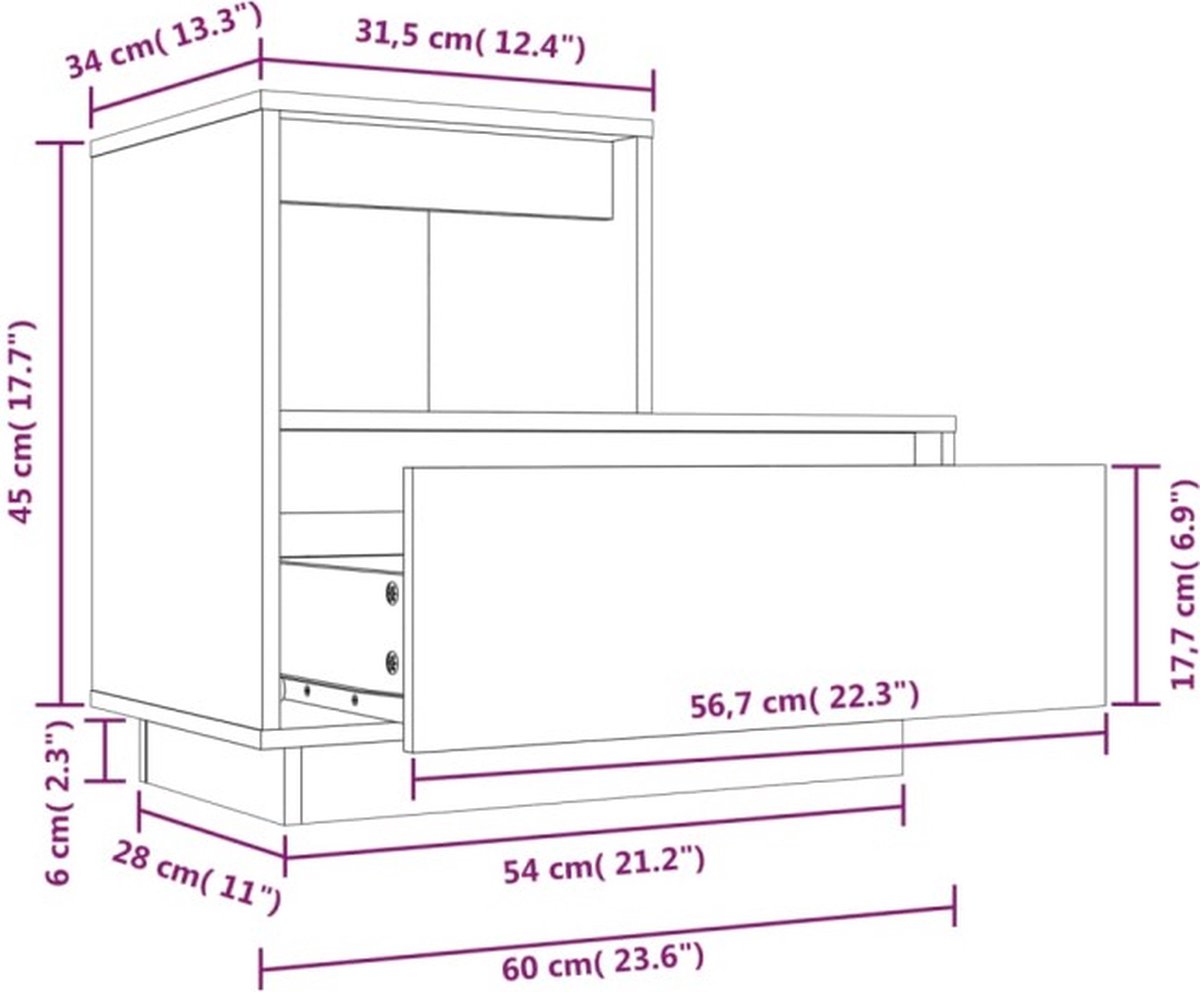 vidaXL Nachtkastje 60x34x51 cm massief grenenhout honing - Bruin