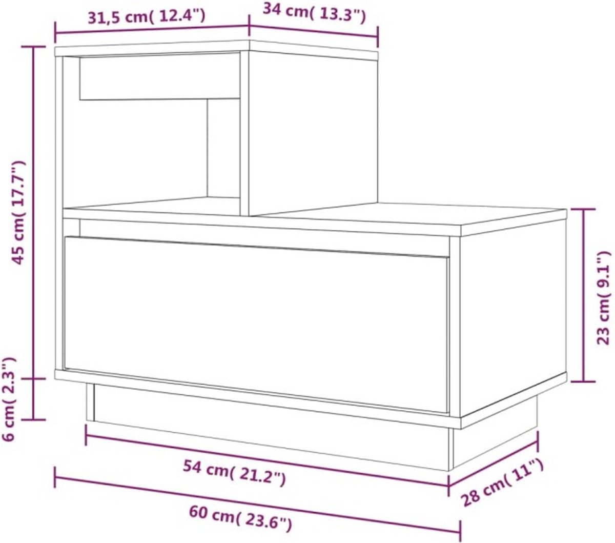 vidaXL Nachtkastje 60x34x51 cm massief grenenhout honing - Bruin