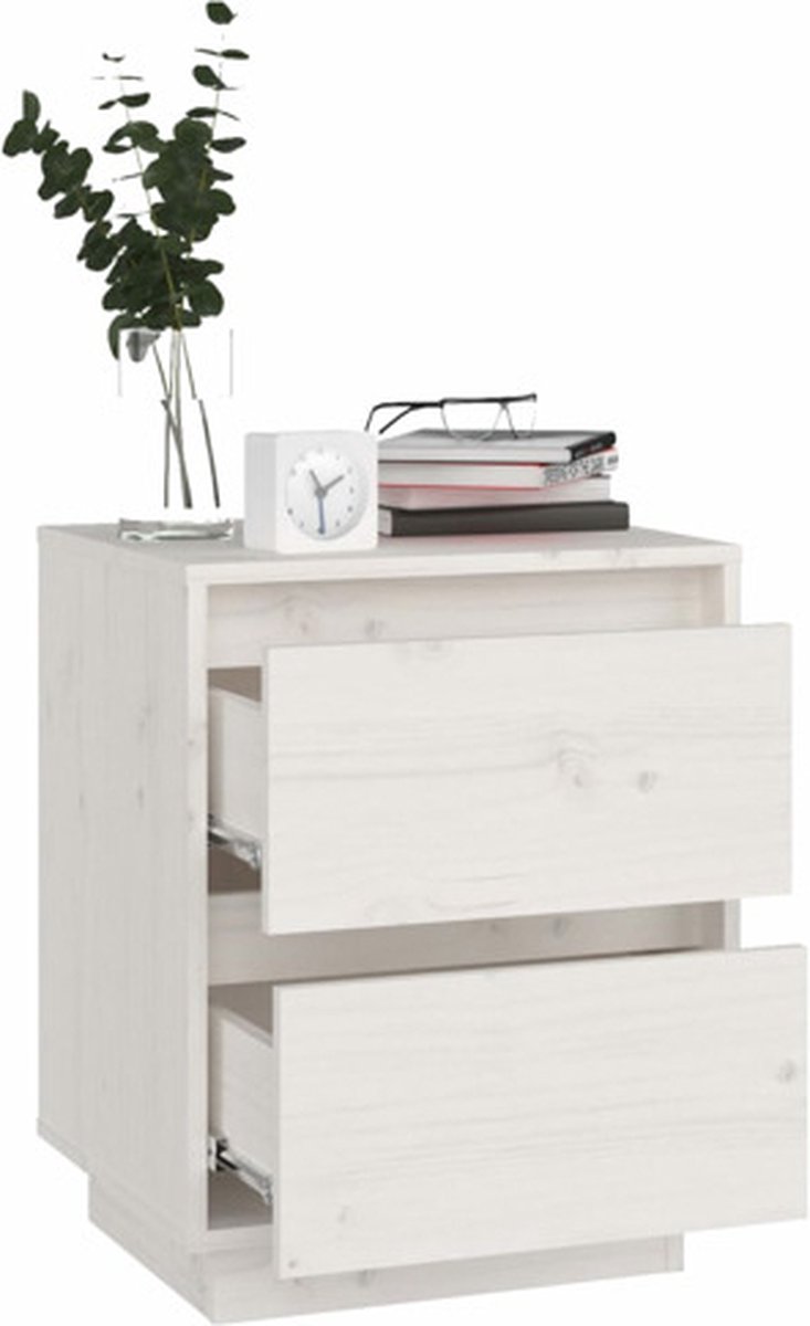 vidaXL Nachtkastje 40x35x50 cm massief grenenhout wit