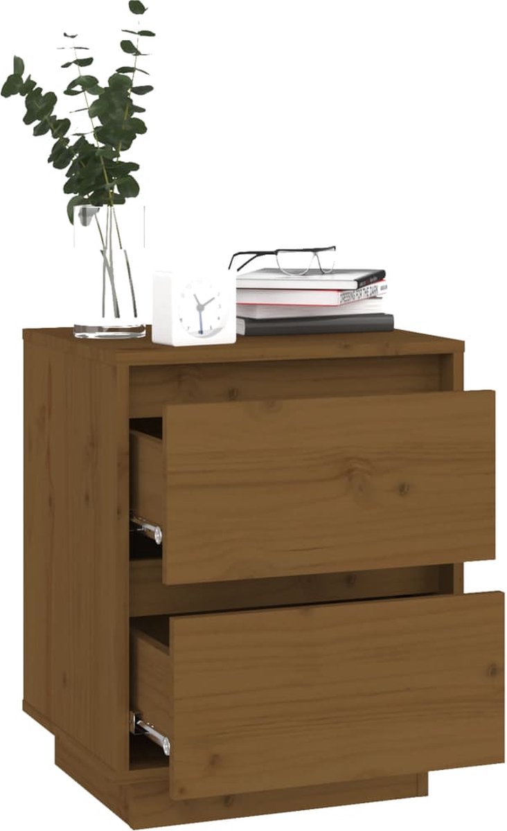 vidaXL Nachtkastjes 2 st 40x35x50 cm massief grenenhout honing - Bruin