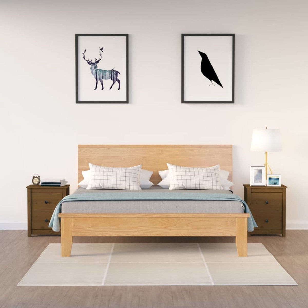vidaXL Nachtkastjes 2 st 50x35x61,5 cm massief grenenhout honing - Bruin