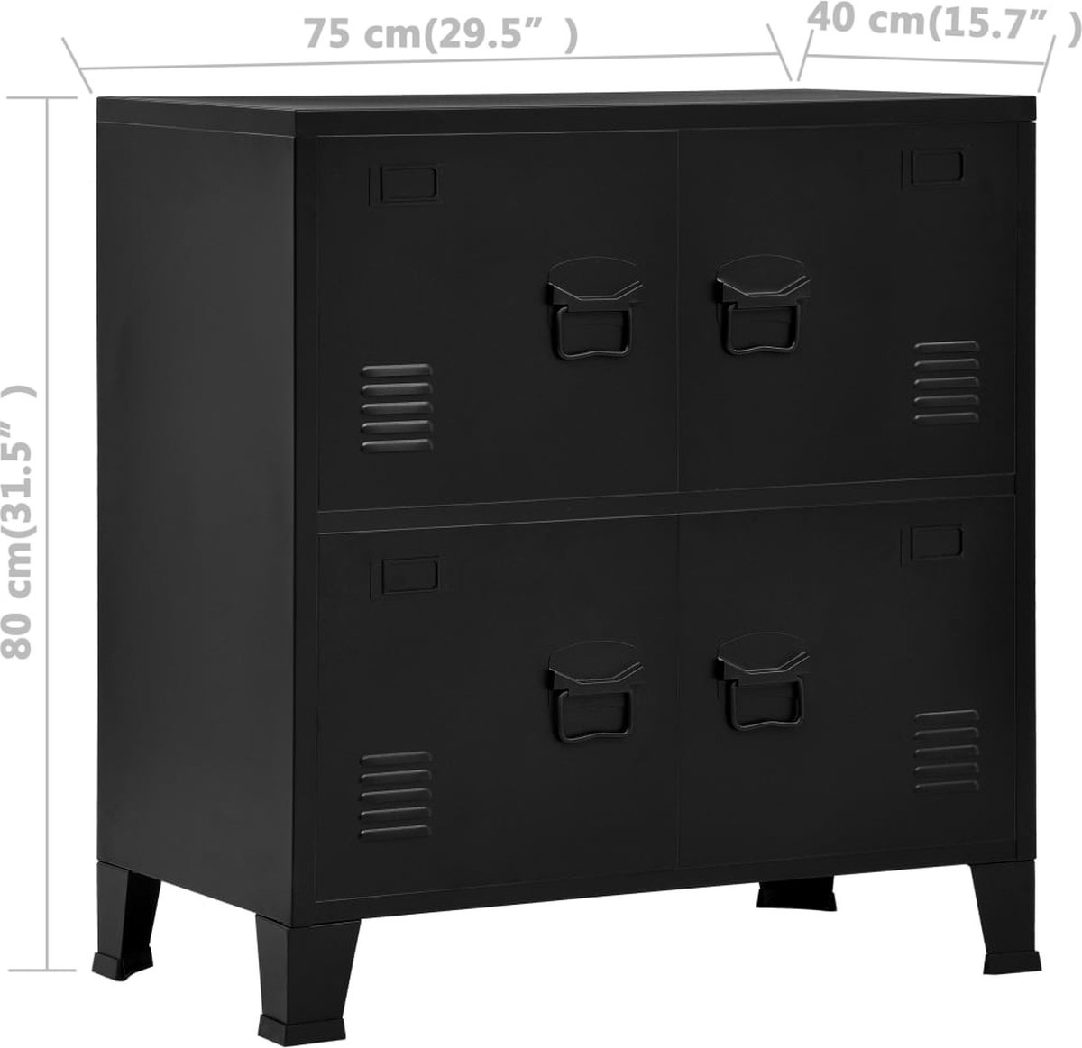 vidaXL Archiefkast met 4 deuren industrieel 75x40x80 cm staal - Zwart