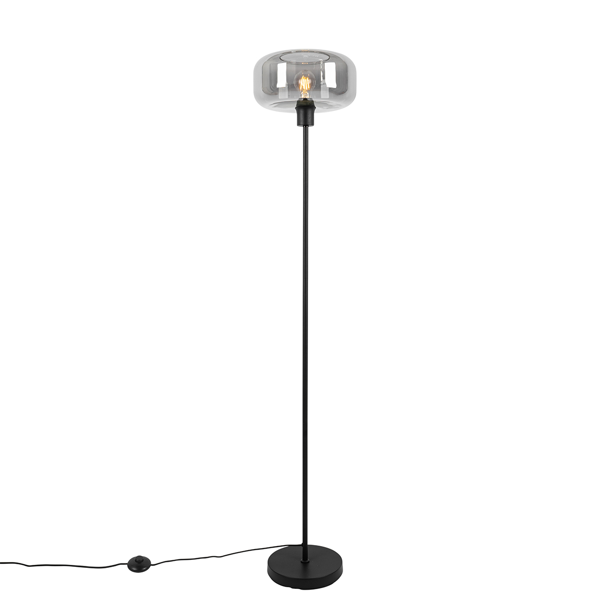 QAZQA Art deco vloerlamp zwart met smoke glas - Bizle - Grijs