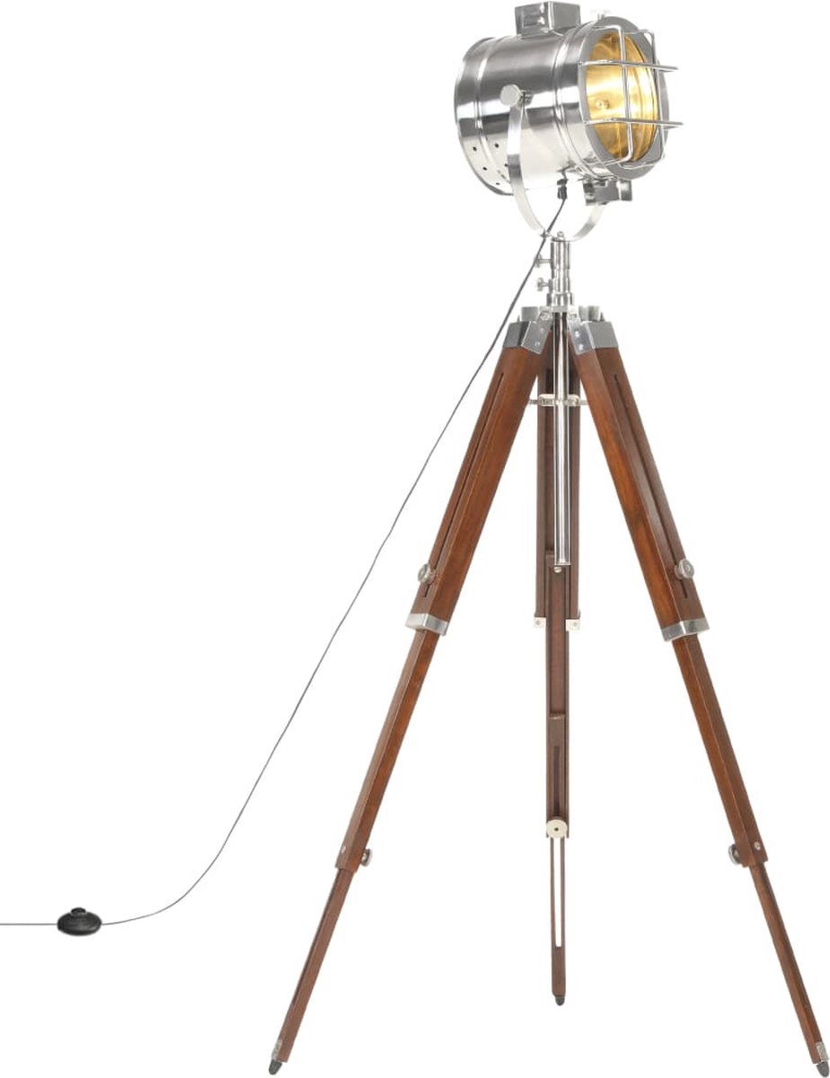 vidaXL Vloerlamp driepoot 165 cm massief mangohout - Bruin
