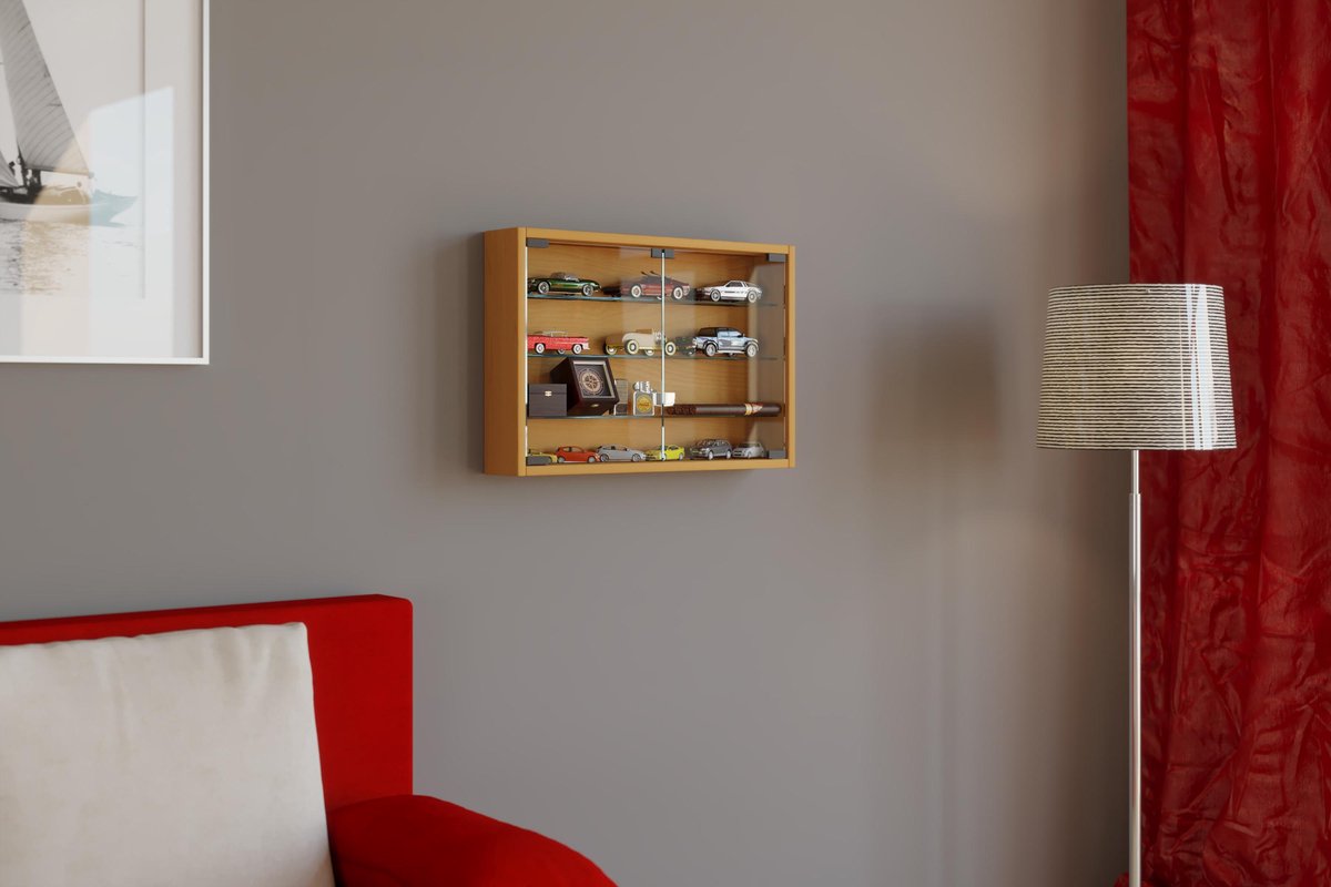 Hioshop Mandosa M vitrinekast wandmontage 2 glazen deurenbeuken - Bruin