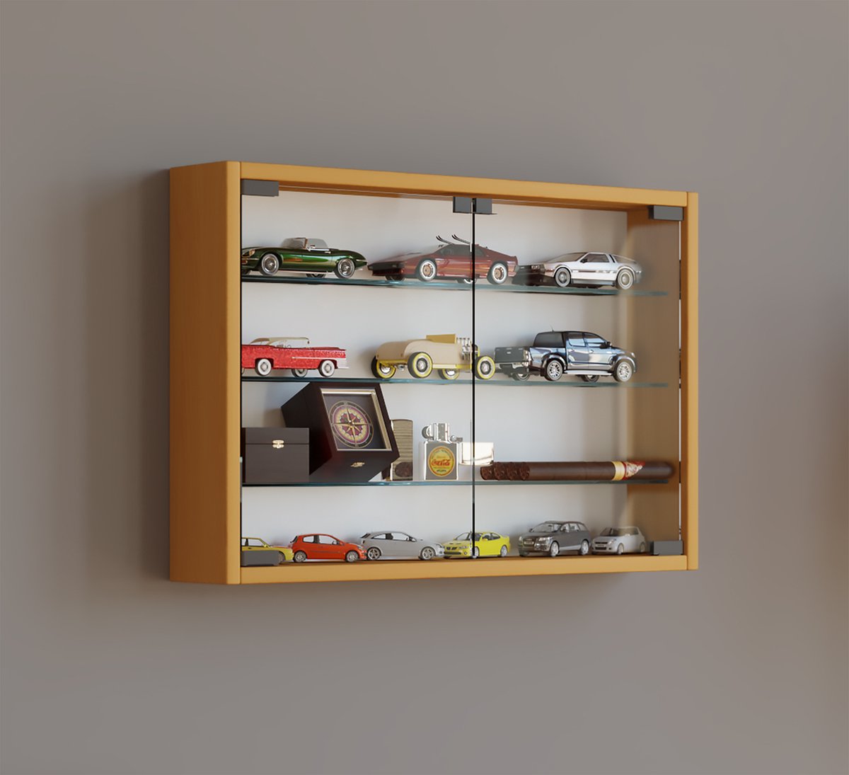 Hioshop Mandosa M vitrinekast wandmontage 2 glazen deurenbeuken - Bruin