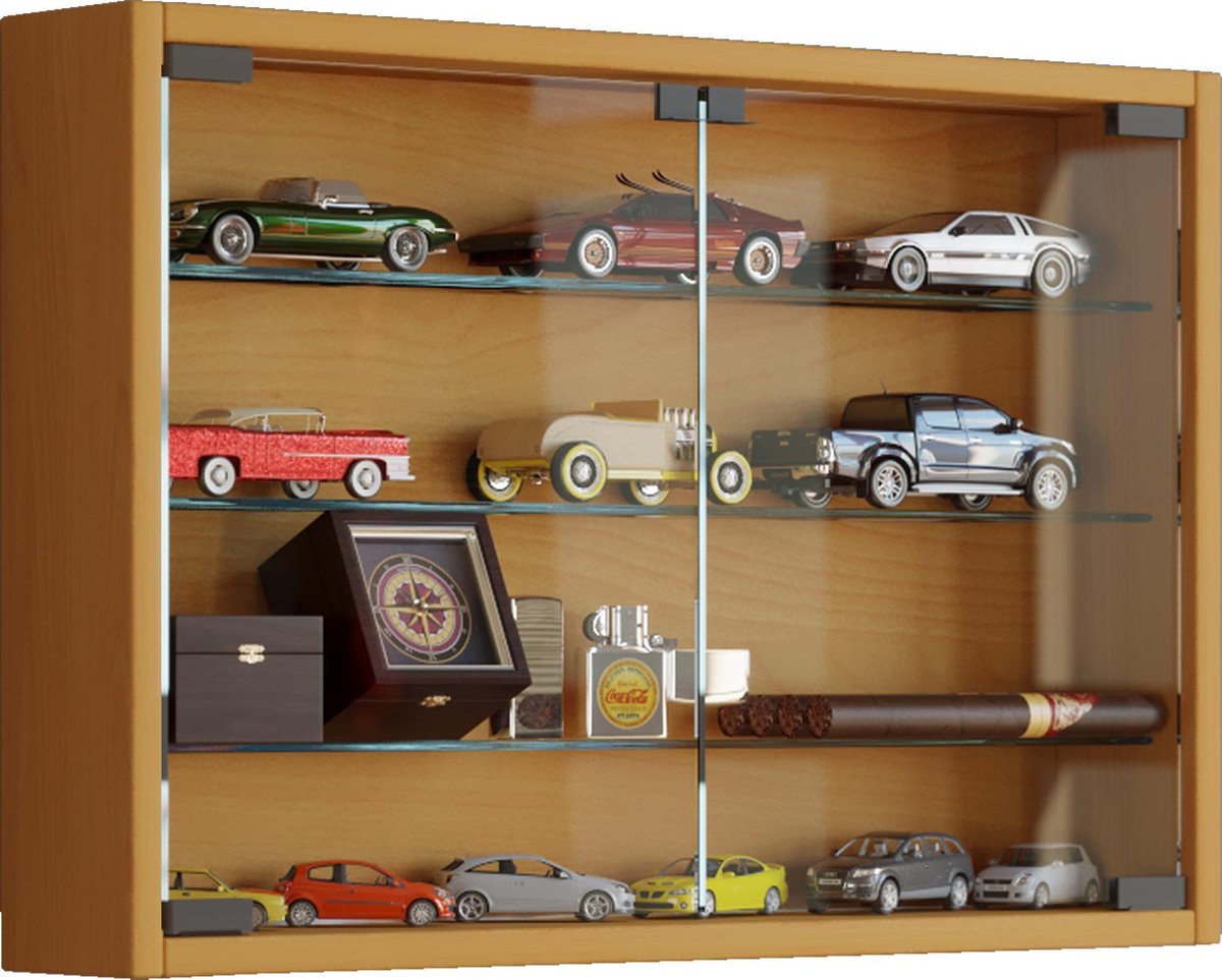Hioshop Mandosa M vitrinekast wandmontage 2 glazen deurenbeuken - Bruin