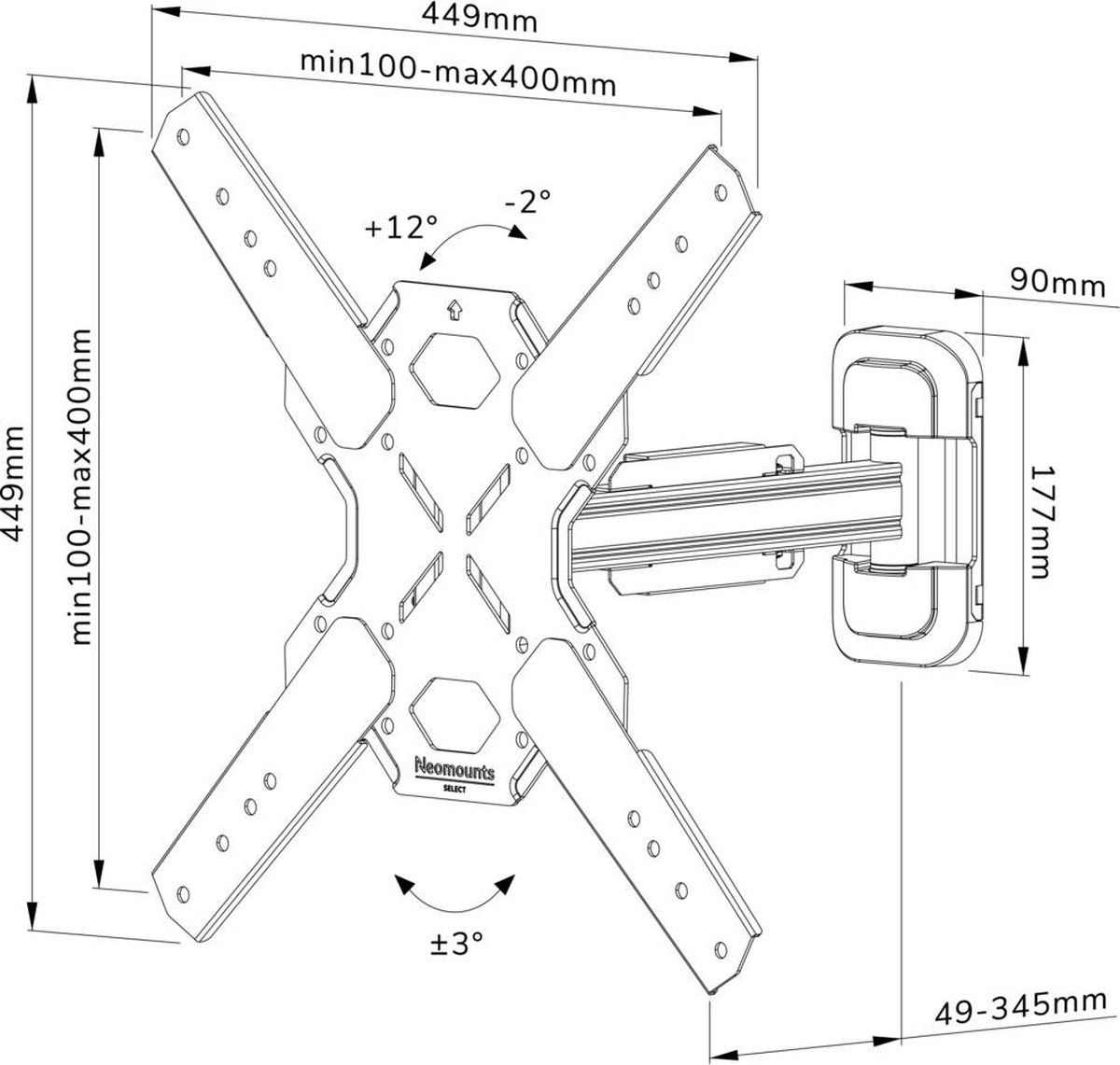 NeoMounts muurbeugel WL40S-840BL14 - Zwart