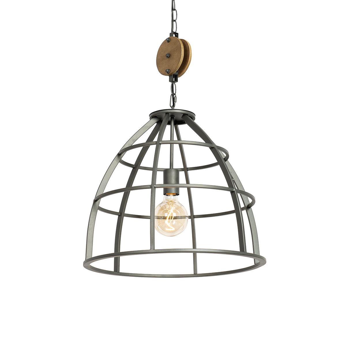 QAZQA IndustriÃ«le hanglamp zwart met hout 47 cm - Arthur - Bruin