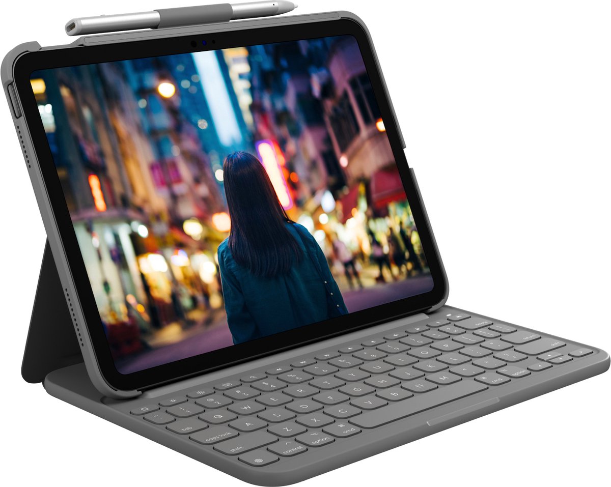 Logitech Slim Folio tablet toetsenbord iPad (10e gen) (Grijs)