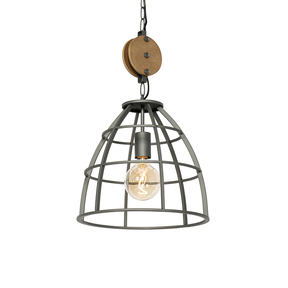 QAZQA IndustriÃ«le hanglamp zwart met hout 34 cm - Arthur - Bruin