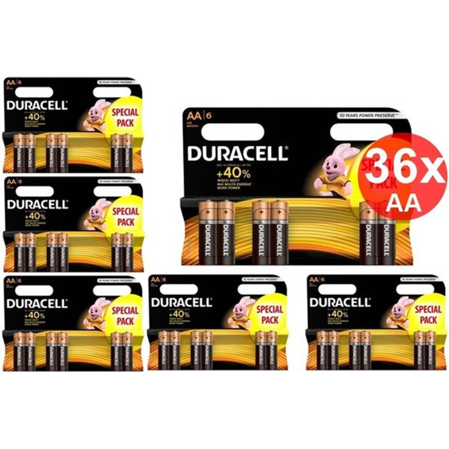 Duracell Lr6 / Aa / R6 / Mn 1500 1.5v Alkaline Batterij - 36 Stuks (6 Blisters A 6st)