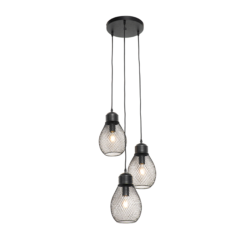 QAZQA Design hanglamp 3-lichts - Raga - Zwart