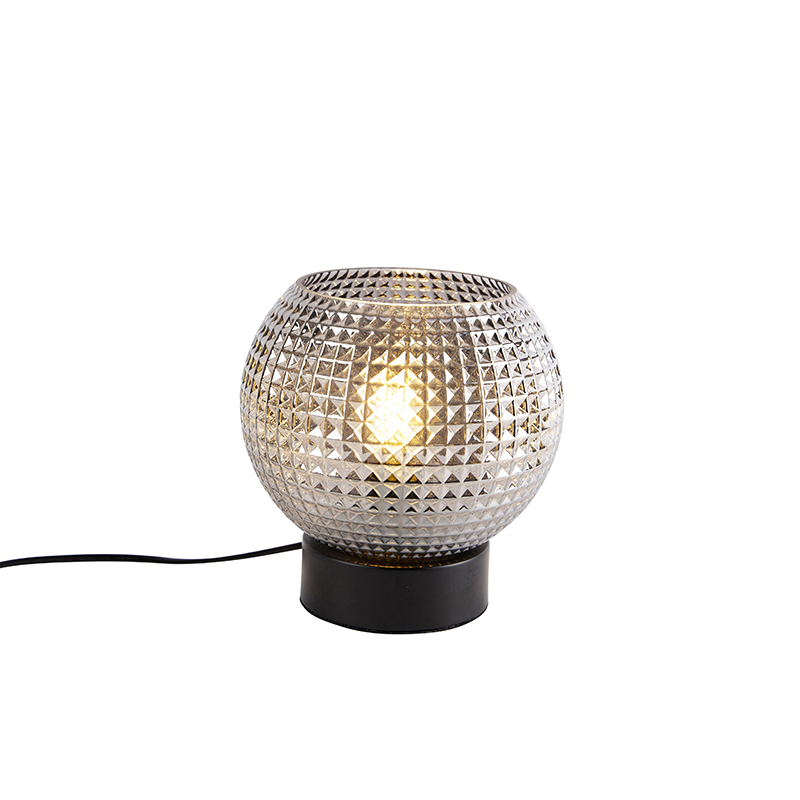 QAZQA Art Deco tafellamp met smoke glas - Sphere - Zwart