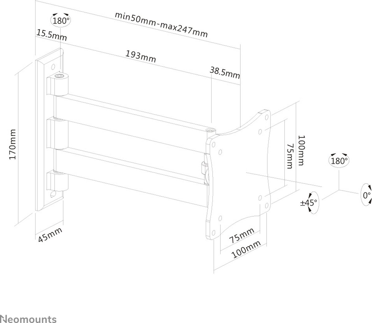 Neomounts by Newstar FPMA-W820BLACK - Wandbeugel - Zwart
