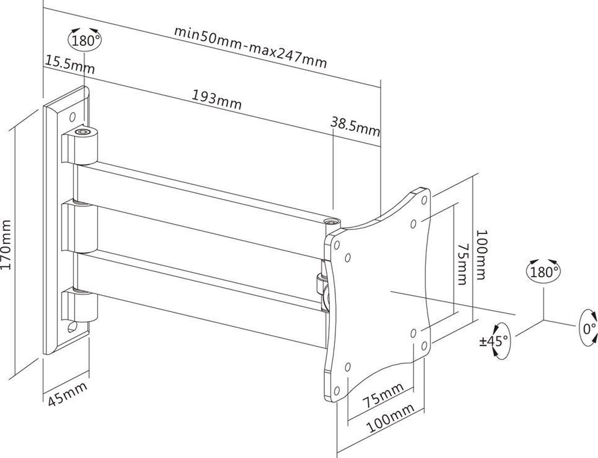 Neomounts by Newstar FPMA-W820BLACK - Wandbeugel - Zwart