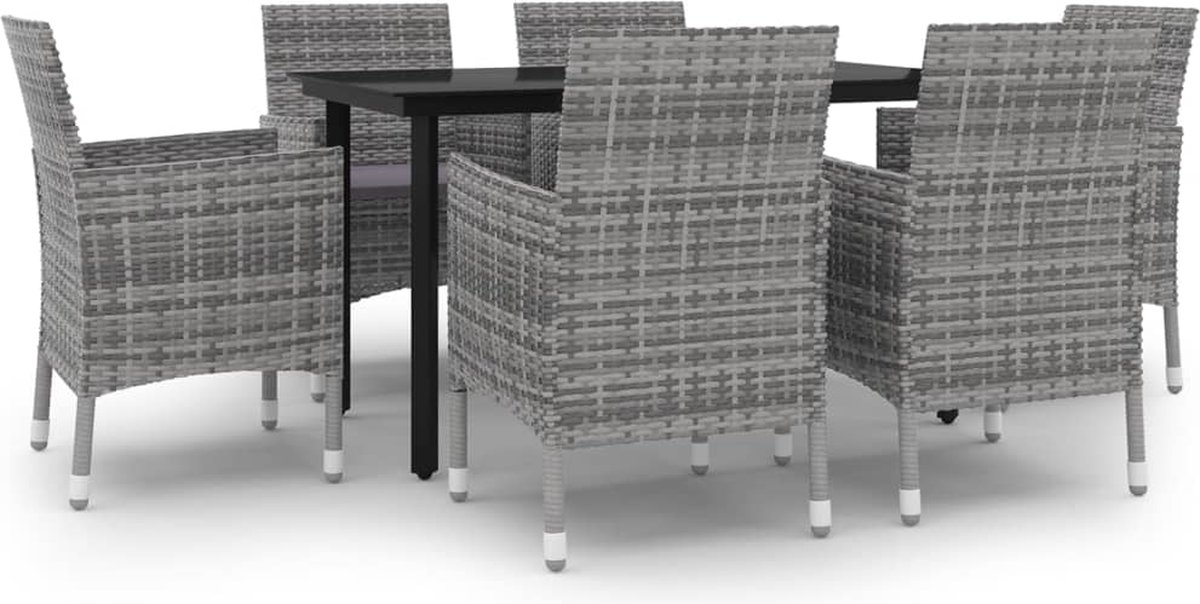 Vidaxl 7-delige Tuinset Met Kussens Poly Rattan En Glas - Grijs