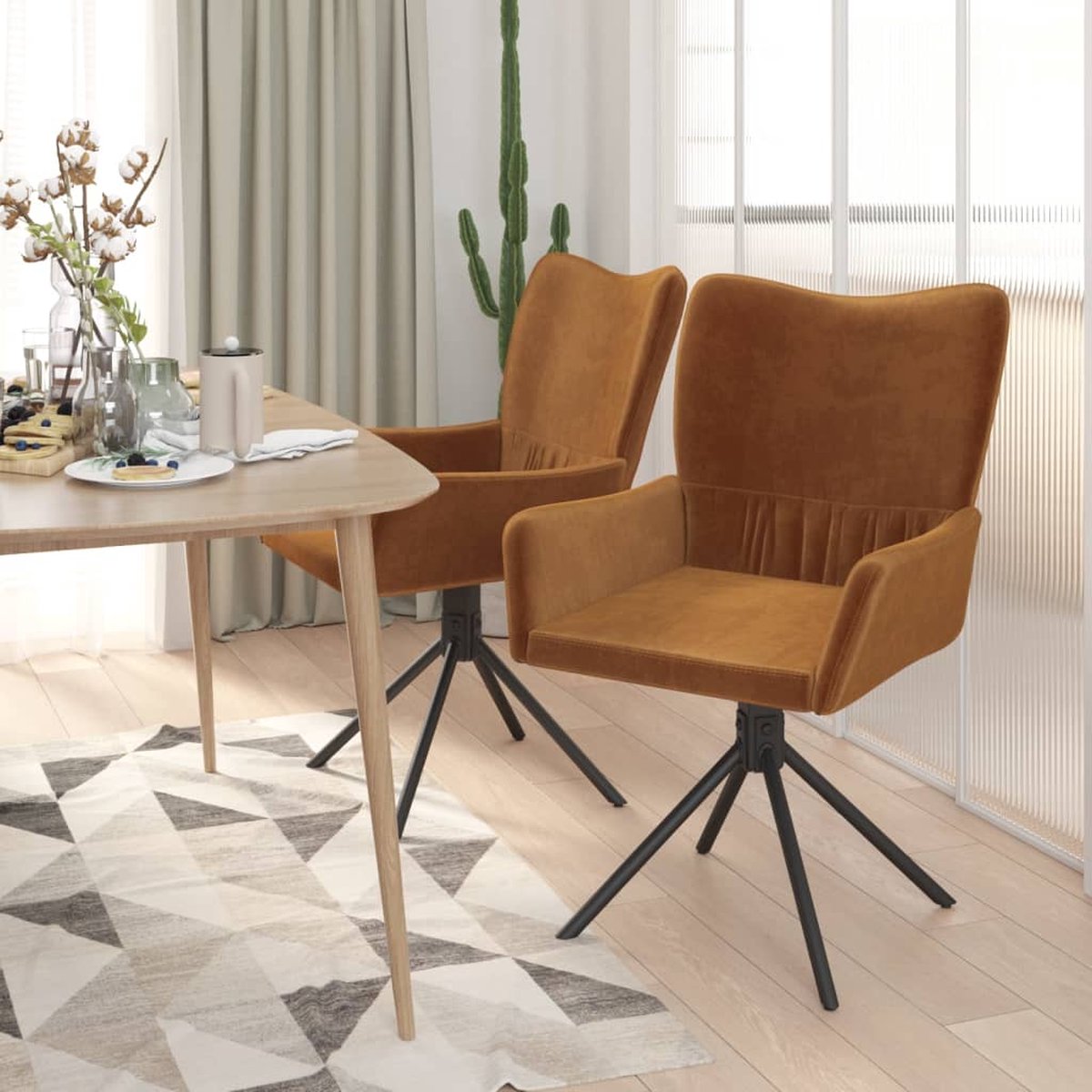 Vidaxl Eetkamerstoelen Draaibaar 2 St Fluweel - Bruin