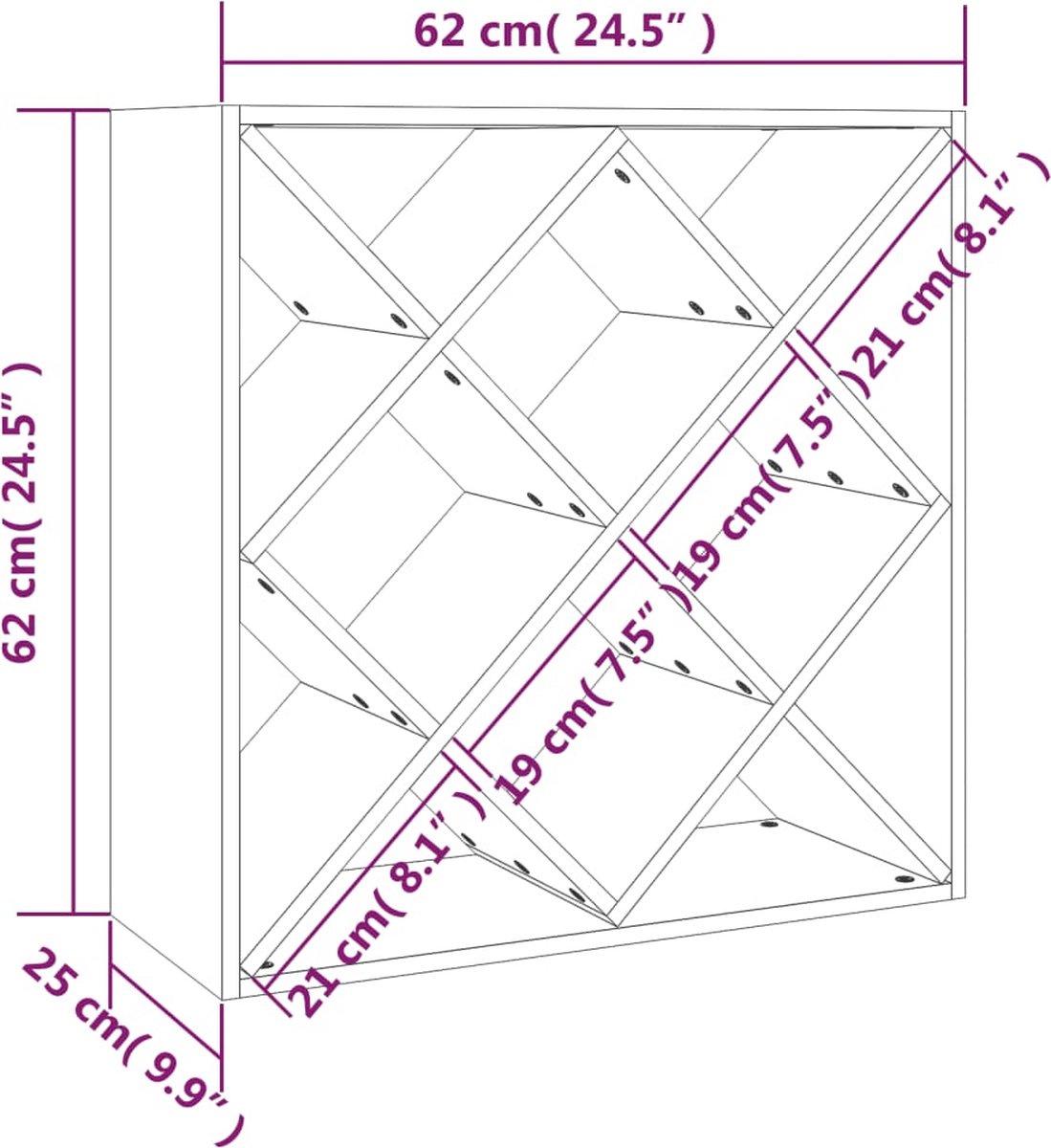 Vidaxl Wijnkast 62x25x62 Cm Massief Grenenhout - Bruin