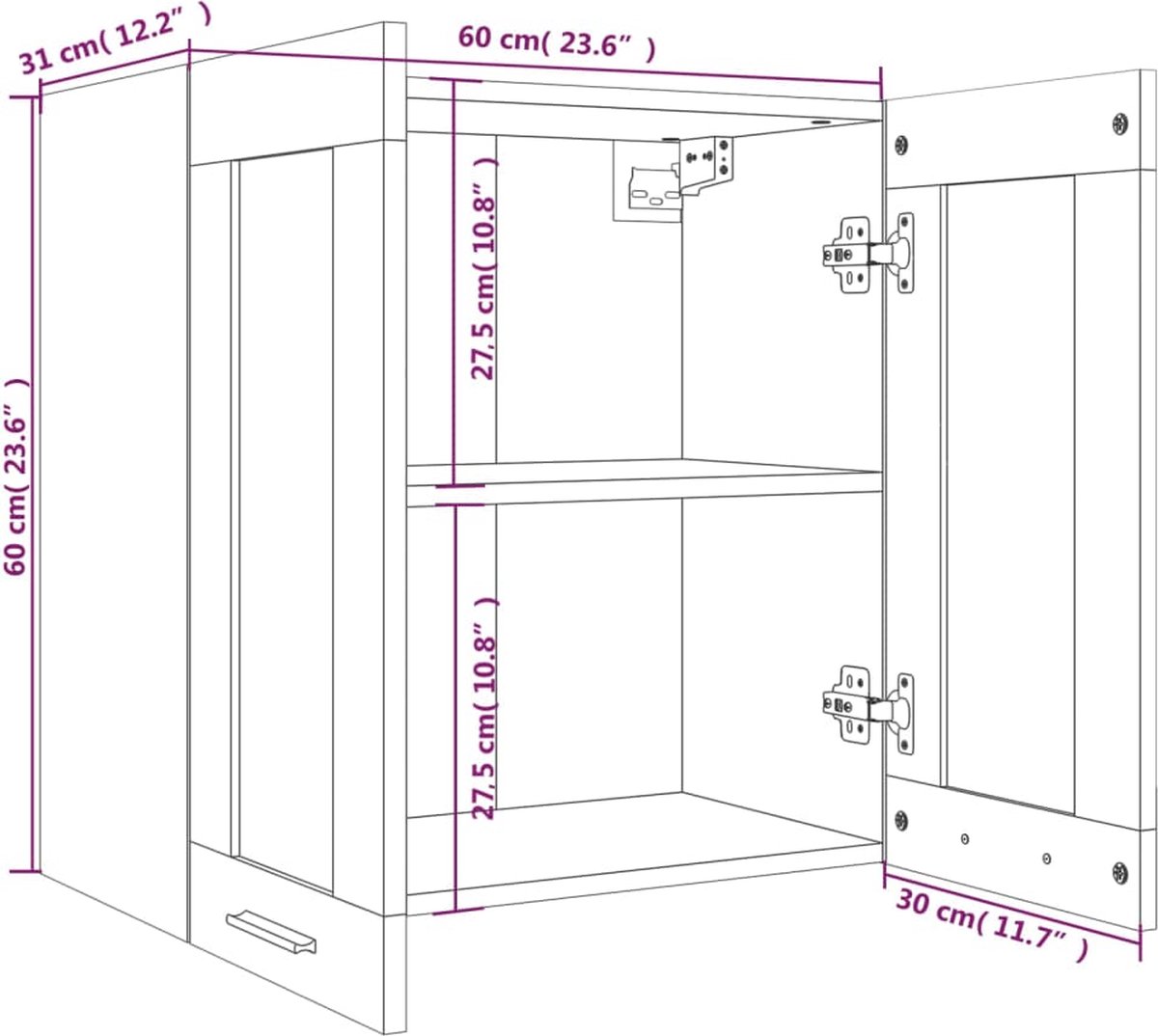 Vidaxl Wandkast Hangend 60x31x60 Cm Bewerkt Houteikenkleurig - Bruin