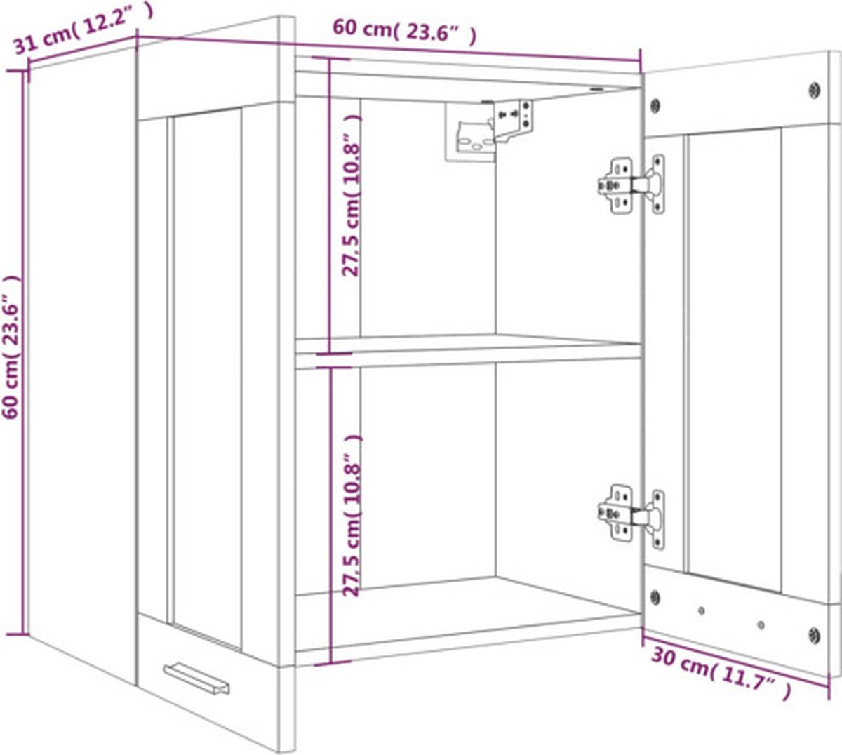 Vidaxl Wandkast Hangend 60x31x60 Cm Bewerkt Houteikenkleurig - Bruin