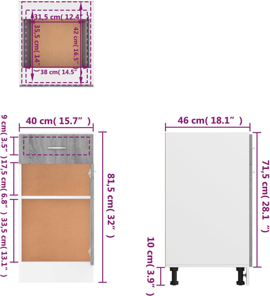 Vidaxl Onderkast Met Lade 40x46x81,5 Cm Bewerkt Hout Grijs Sonoma - Marrón