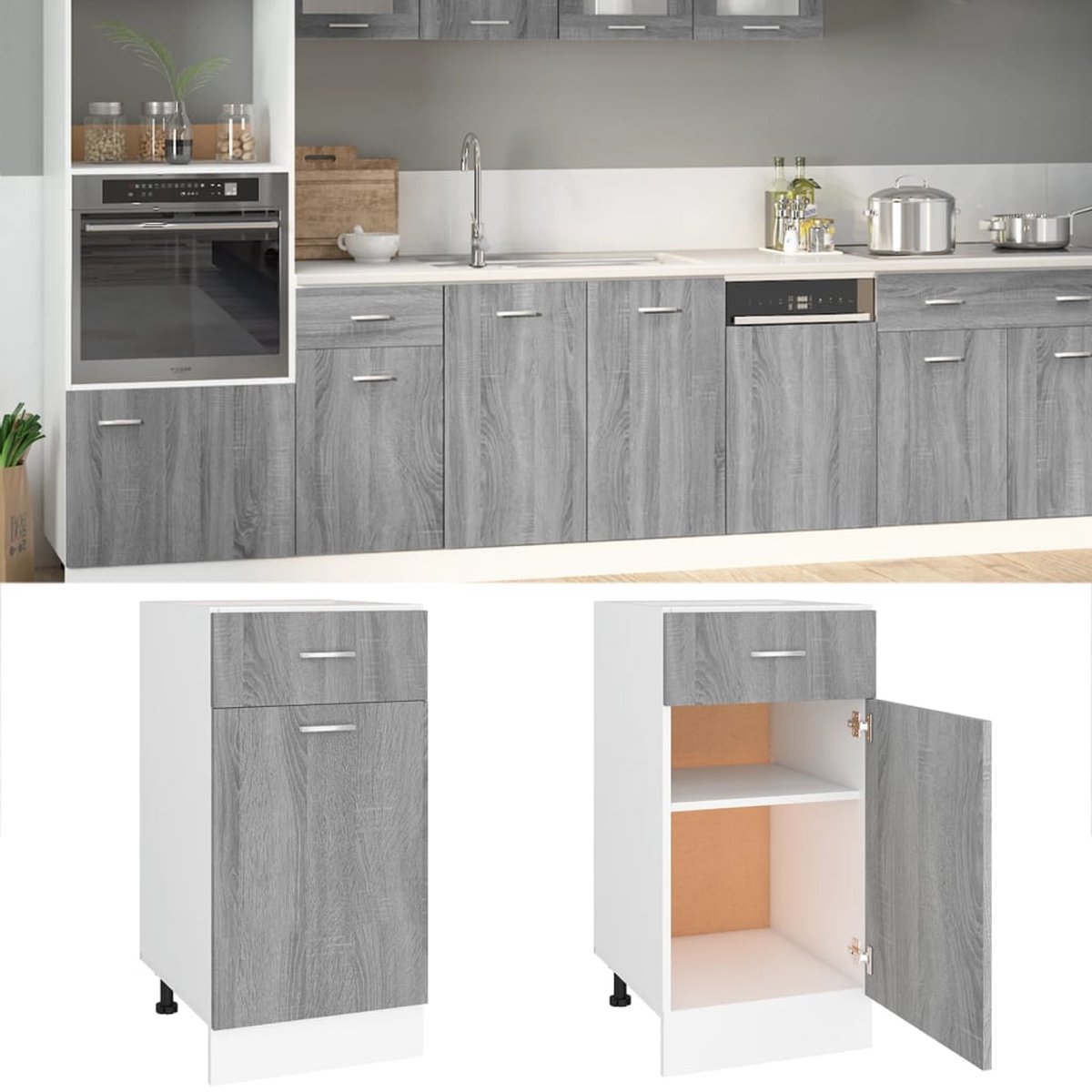 Vidaxl Onderkast Met Lade 40x46x81,5 Cm Bewerkt Hout Grijs Sonoma - Bruin