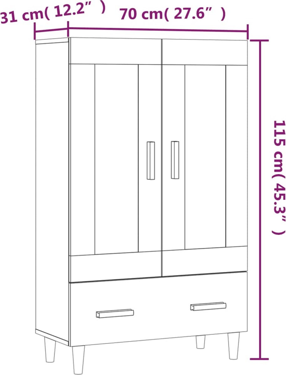 Vidaxl Hoge Kast 70x31x115 Cm Bewerkt Hout Sonoma Eikenkleurig - Grijs