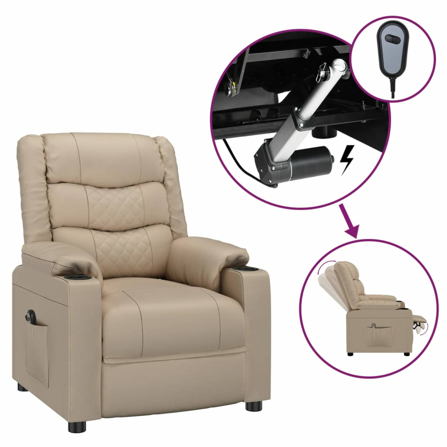 Vidaxl Fauteuil Verstelbaar Elektrisch Kunstleer Cappuccinokleurig - Bruin