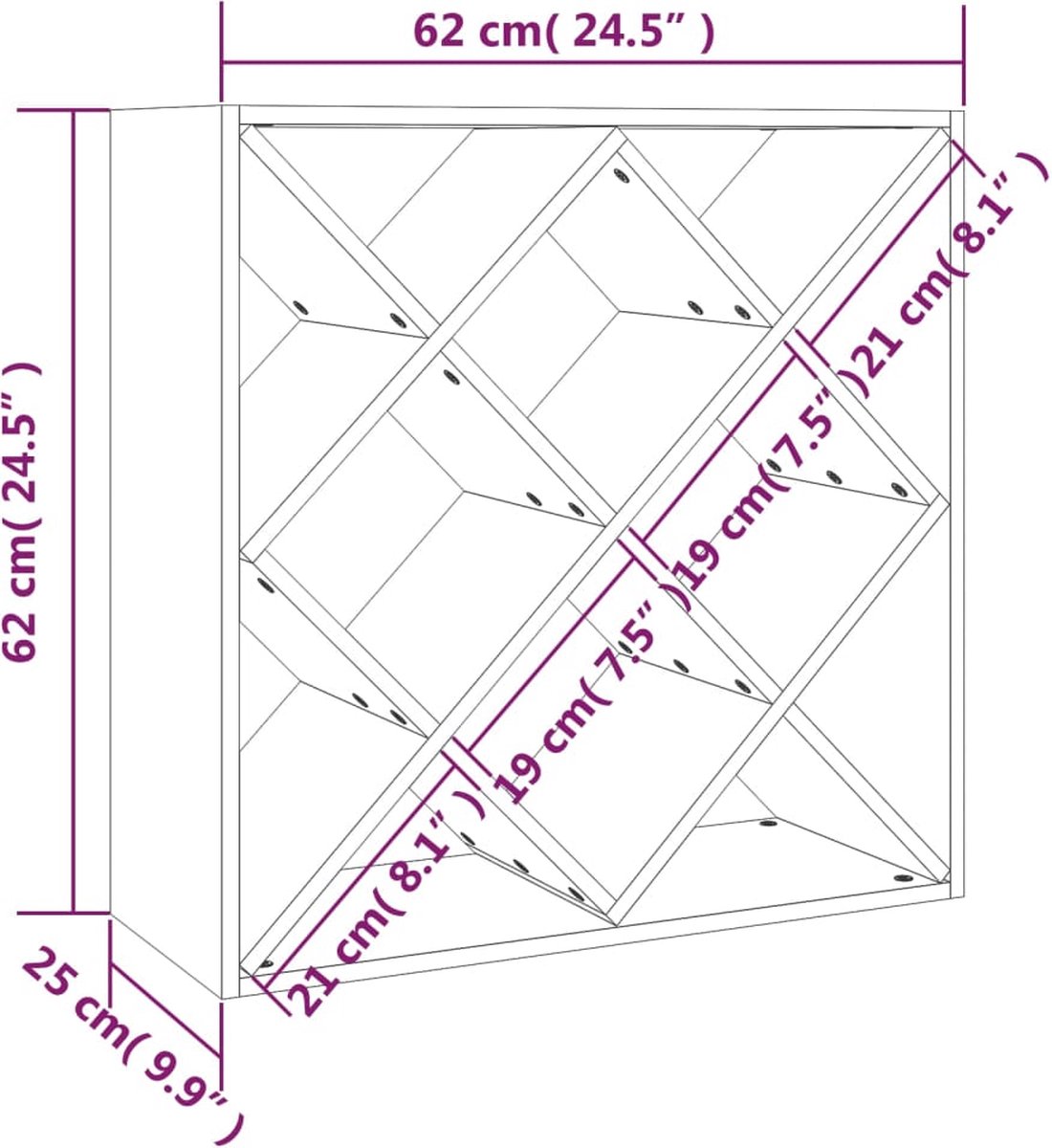 Vidaxl Wijnkast 62x25x62 Cm Massief Grenenhout - Grijs