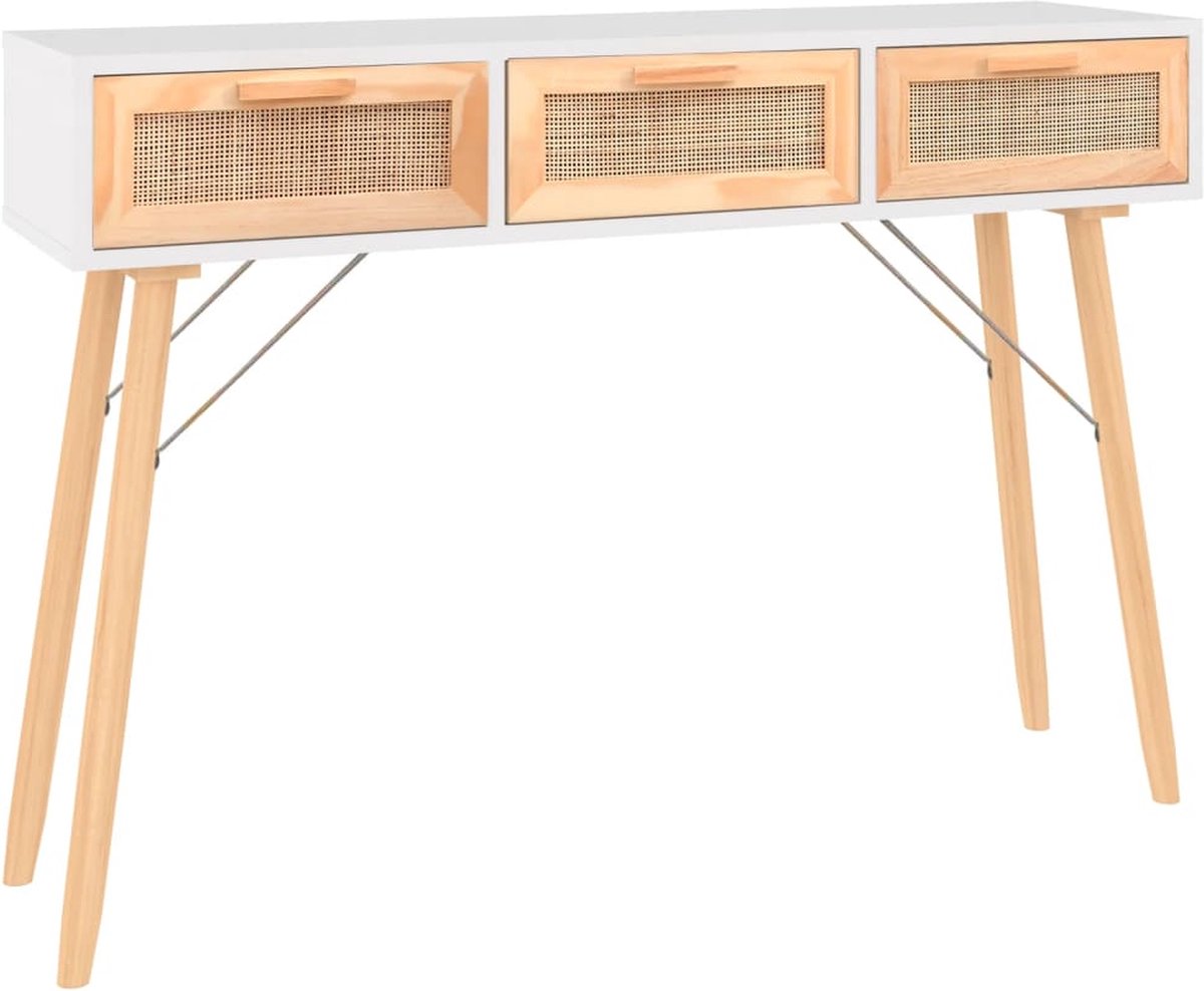 Vidaxl Wandtafel 105x30x75 Cm Massief Grenenhout En Natuurlijk Rattan