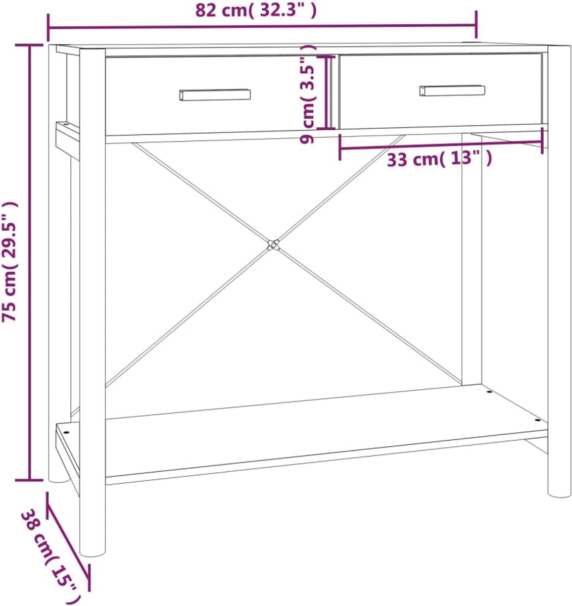 Vidaxl Wandtafel 82x38x75 Cm Bewerkt Hout - Zwart