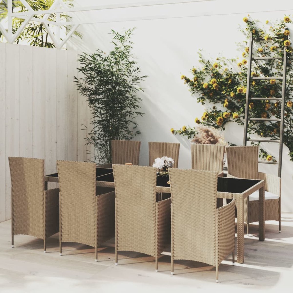 Vidaxl 9-delige Tuinset Met Kussens Poly Rattan - Beige