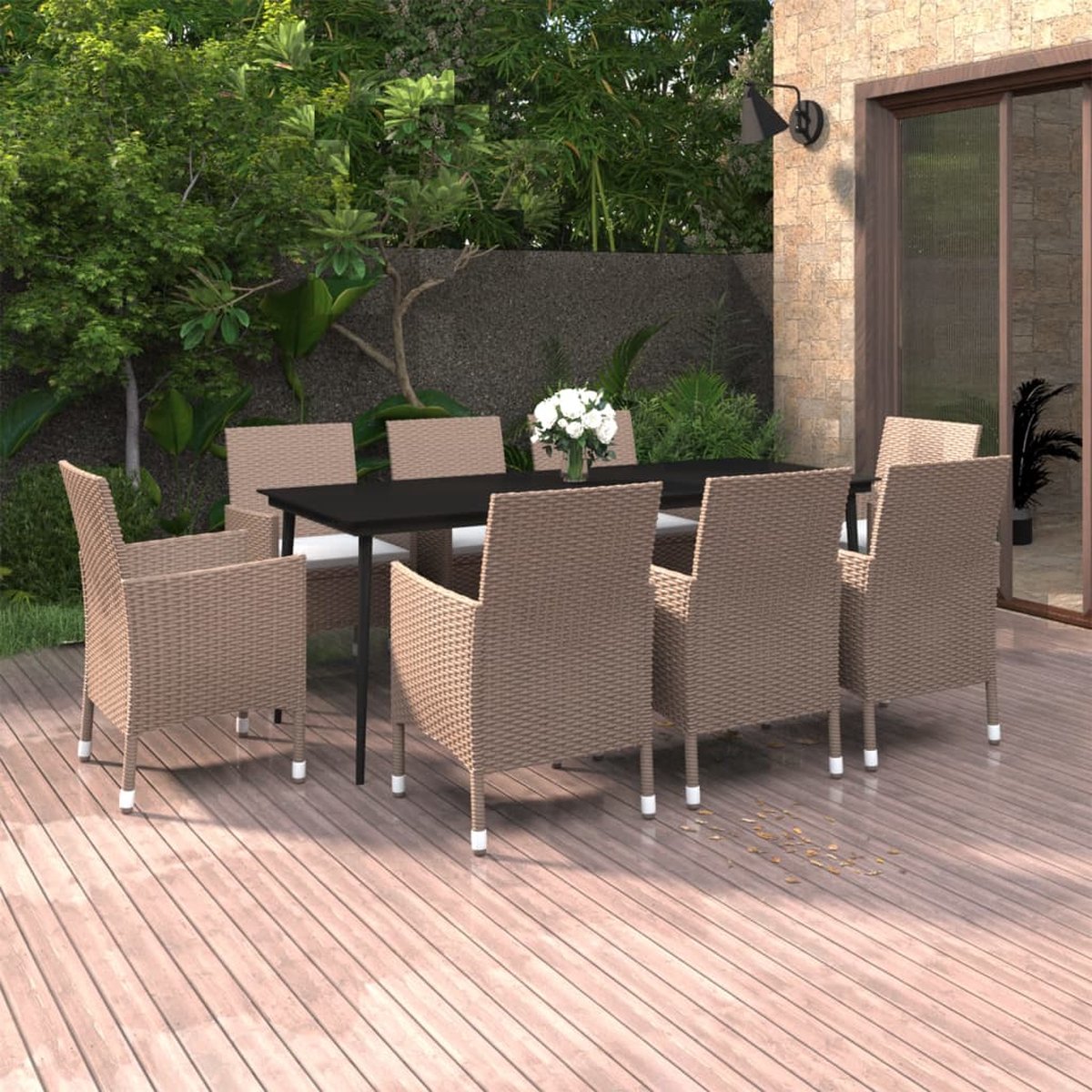 Vidaxl 9-delige Tuinset Met Kussens Poly Rattan En Glas - Beige