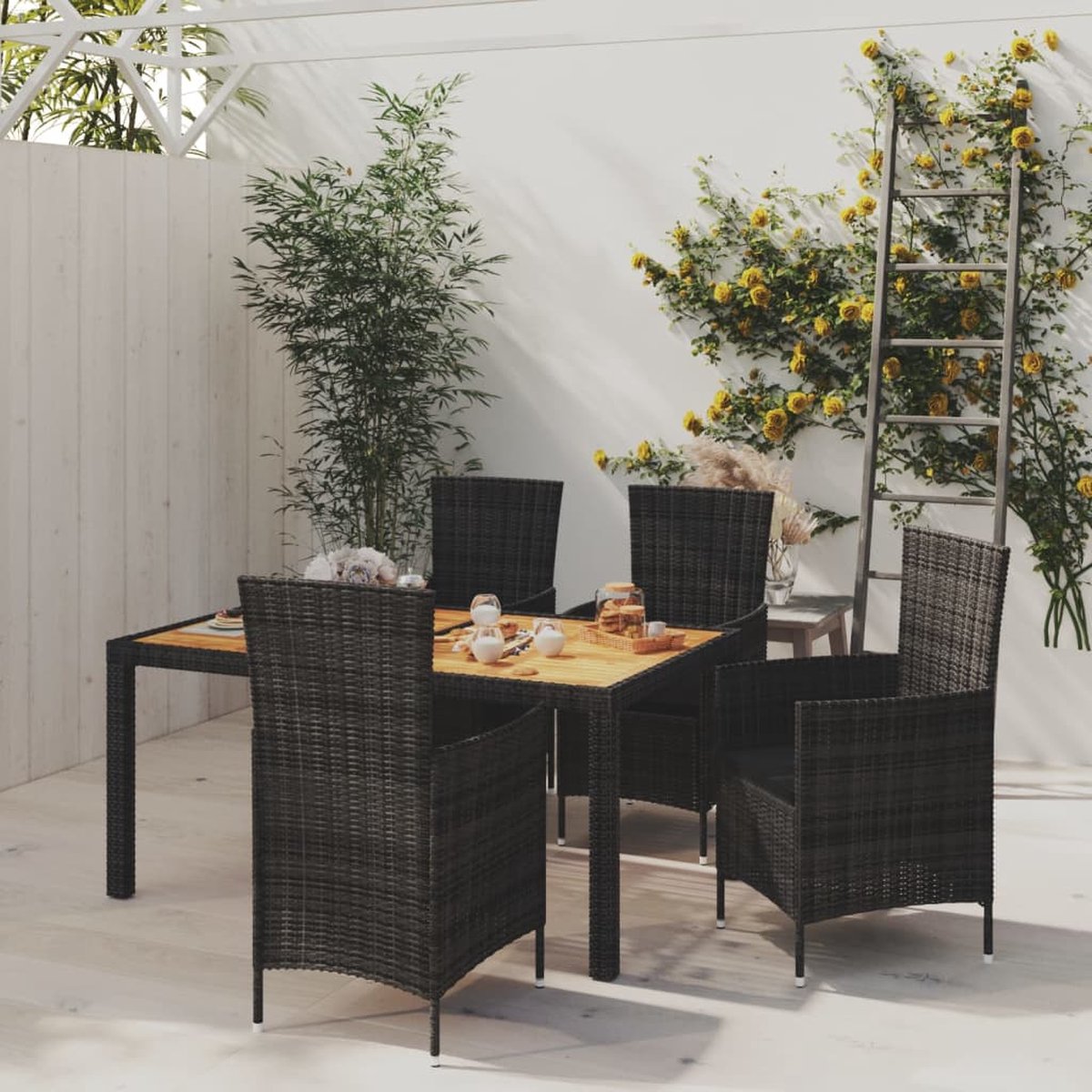 Vidaxl 5-delige Tuinset Met Kussens Poly Rattan - Zwart