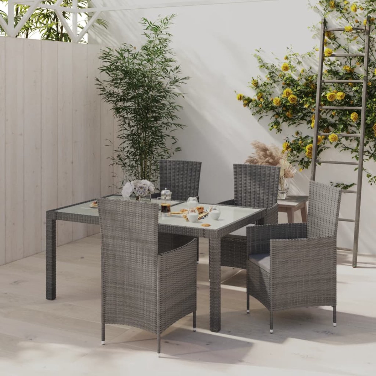 Vidaxl 5-delige Tuinset Met Kussens Poly Rattan - Grijs