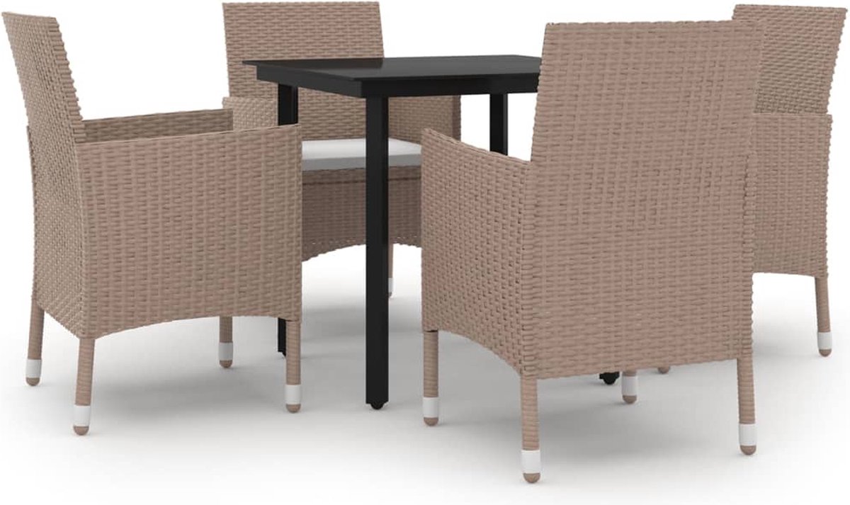 Vidaxl 5-delige Tuinset Met Kussens Poly Rattan En Glas - Beige