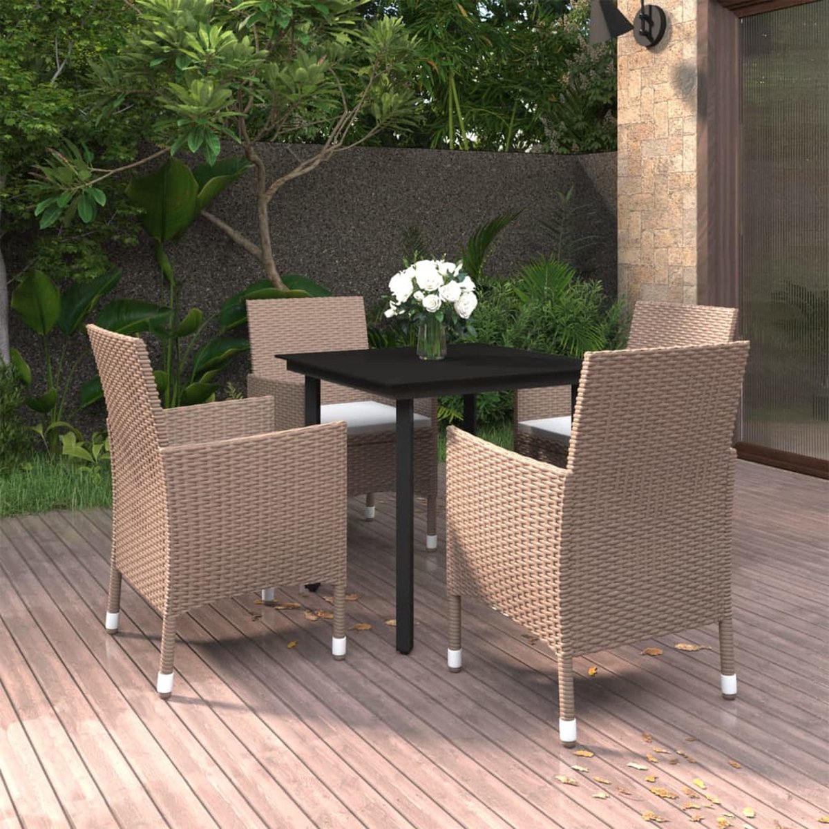 Vidaxl 5-delige Tuinset Met Kussens Poly Rattan En Glas - Beige