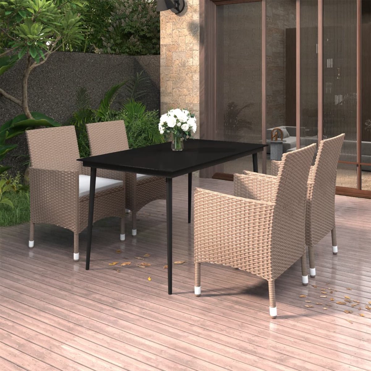 Vidaxl 5-delige Tuinset Met Kussens Poly Rattan En Glas - Beige